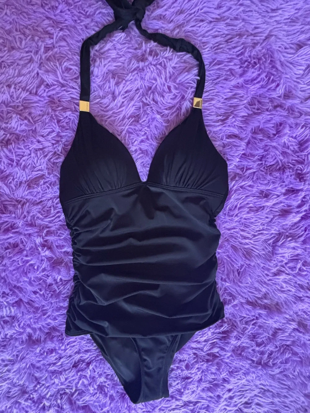 Victoria's Secret Black one piece Chemise Swim Top NWT